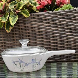 Corelle ‘Shadow Iris’ 1 Pint Menuette Pan w/ Pyrex Lid / Vintage 'Shadow Iris'